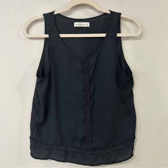 Abercrombie & Fitch Black Sleeveless Relaxed Flowy Sheer Tank Top Size Large - Picture 1 of 5